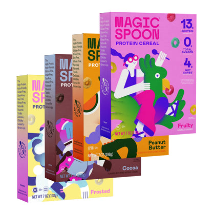 Magic Spoon Protein Cereal Variety 4 Pack - Peanut Butter, Cocoa, Fruity, Cinnamon Toast